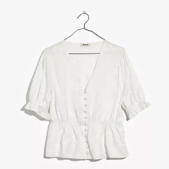 Madewell Tops - Madewell Clipdot V-Neck Peplum Popover Top M